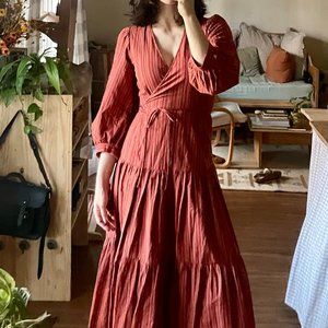 Christy Dawn Noah Dress - Red Cotton Tiered Wrap Dress XS